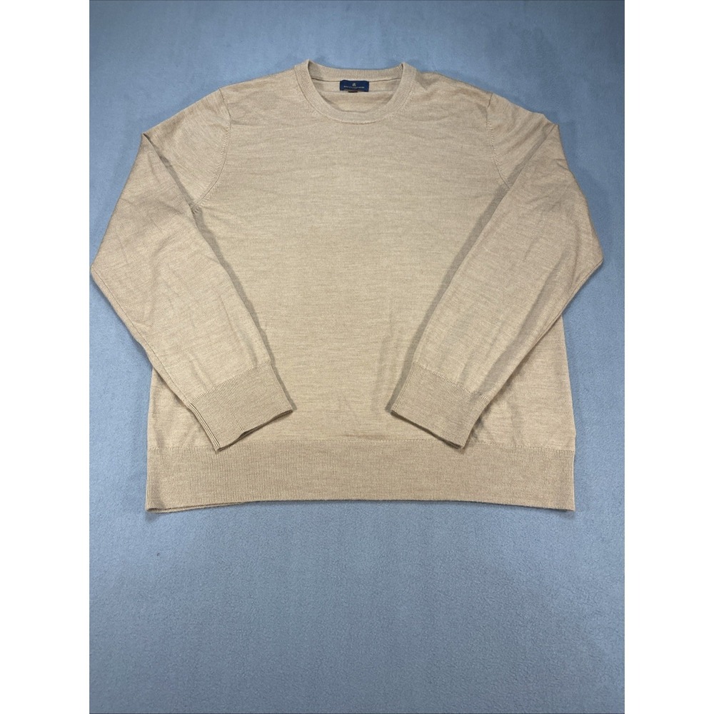 Brooks Brothers Sweater XL Tan Merino Wool Crewneck Long Sleeve‎ Pullover